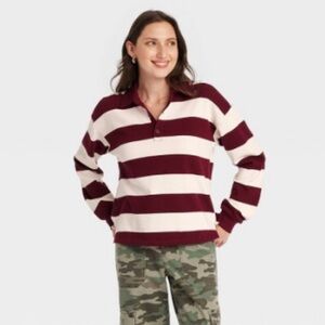 Universal Thread Maroon and Cream Striped Shirt Rugby Shirt
